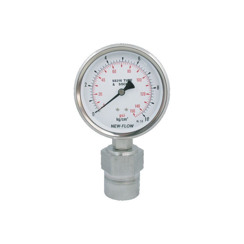 Đồng hồ áp suất màng mini DT101 New-Flow – màng cách ly nhỏ gọn, ren trong ¼″–½″, kinh tế cho chất nhớt – màng cách ly mini ren trong