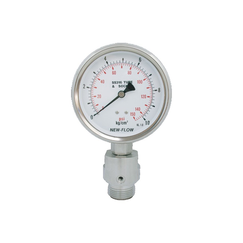 Đồng hồ áp suất màng DT103 New-Flow – màng ren lớn ½″–2″ BSP, đến 350 kg/cm² – màng ren lớn BSP áp cao
