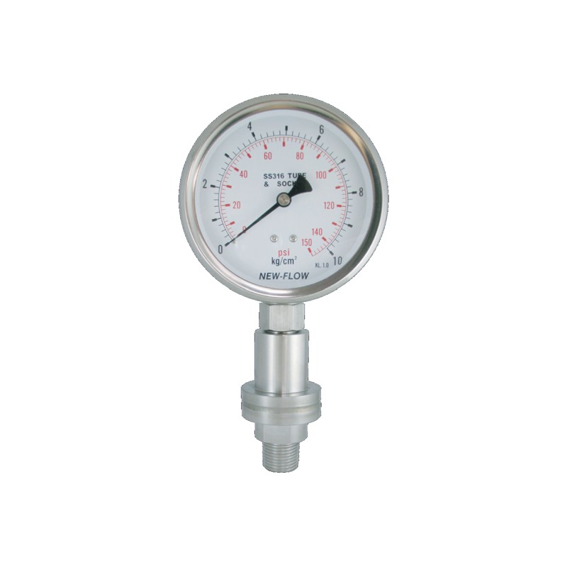 Đồng hồ áp suất màng ren DT107 New-Flow – màng cách ly ren ¼″–½″ kinh tế, ghép đồng hồ PGS – màng cách ly ren ghép đồng hồ áp suất