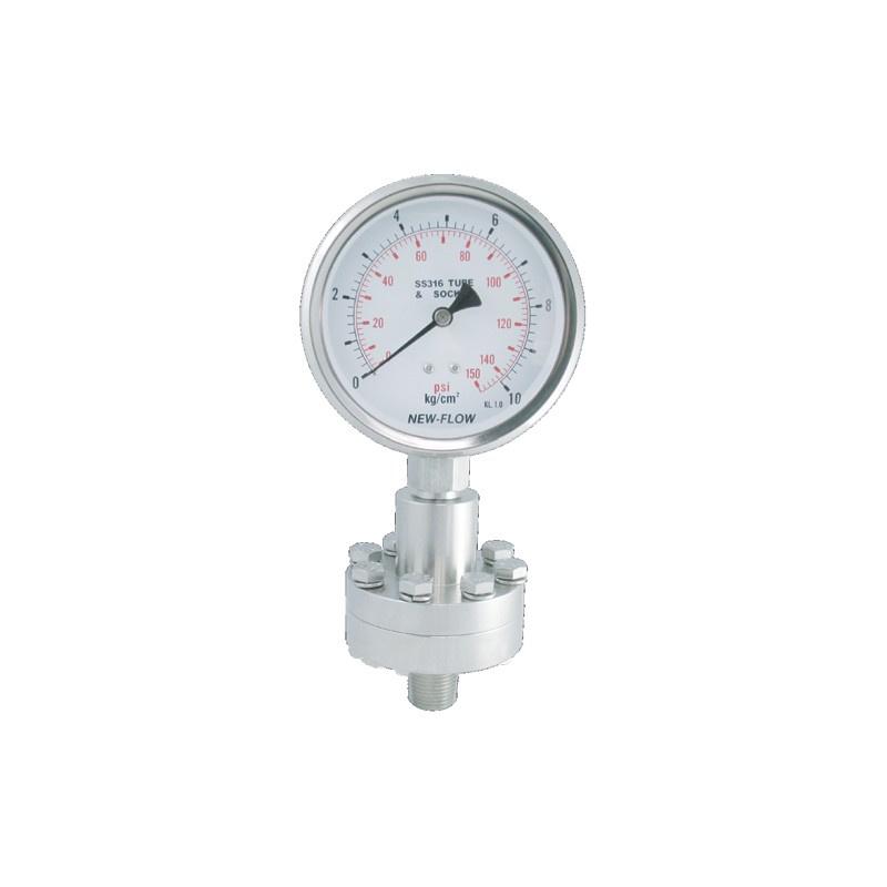 Đồng hồ áp suất màng ren DT111 New-Flow – màng cách ly bắt bu lông, ren ¼″–½″, đến 60 kg/cm² (tùy chọn 250) – màng cách ly ren bắt bu lông áp cao