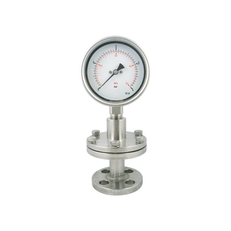 Đồng hồ áp suất màng mặt bích DT116 New-Flow – bích ½″–3″ JIS / ANSI / DIN, tùy chọn lót Teflon phần tiếp xúc – màng cách ly mặt bích lót Teflon