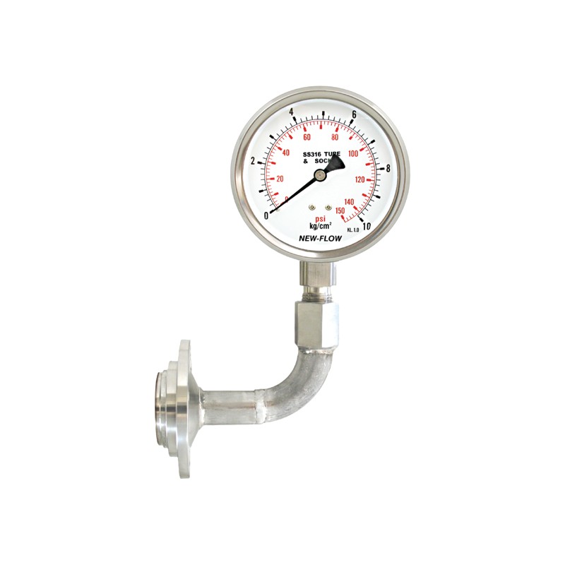 Đồng hồ áp suất màng bích xoay DT121 New-Flow – lap joint Ø45, kiểu thẳng hoặc co 90°, có lò xo giảm chấn – màng cách ly bích xoay lap joint