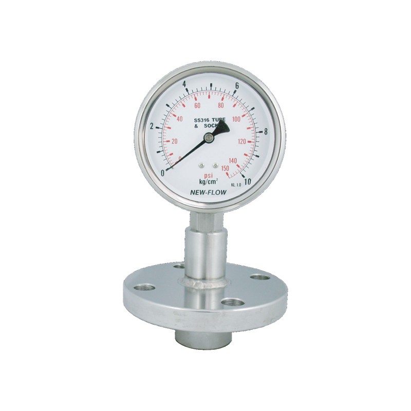 Đồng hồ áp suất màng mặt bích DT128 New-Flow – bích lớn 2″ / 3″ / 4″ có ống nối dài, chân không đến 250 kg/cm² – màng cách ly mặt bích lớn ống nối dài