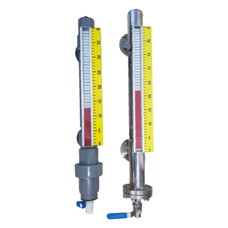 Đồng hồ đo mức phao từ AP EURO BM – thân PVC và thân inox, thanh lật đỏ – trắng